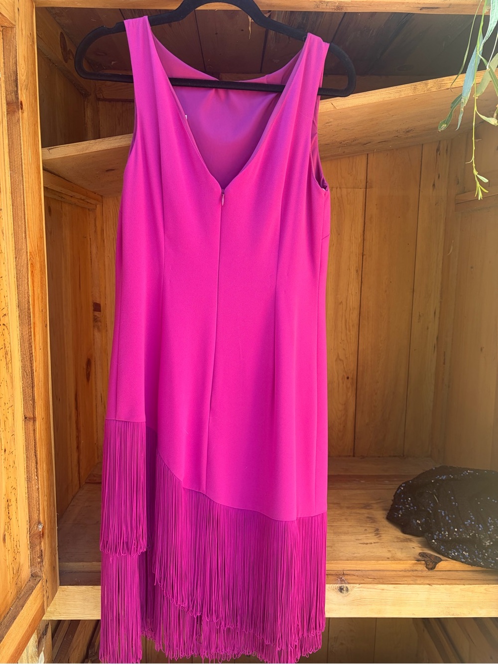 Trina Turk Fuchsia Pink Sleeveless Fringe Hem Midi Dress